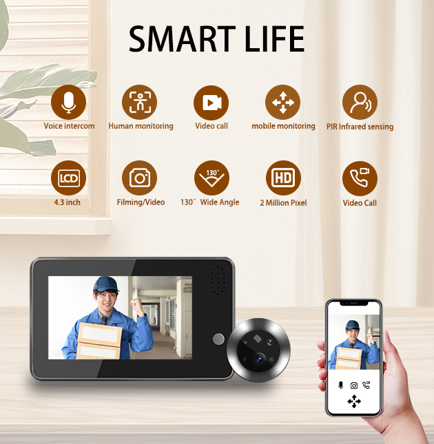 Home Security Wireless Camera - جرس باب ذكي بشاشة 4.3 بوصة